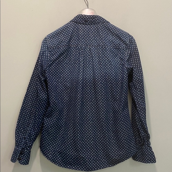 J.Crew Polka Dot Button Down Shirt Navy Cotton Denim Size 6 Women’s - Picture 12 of 14
